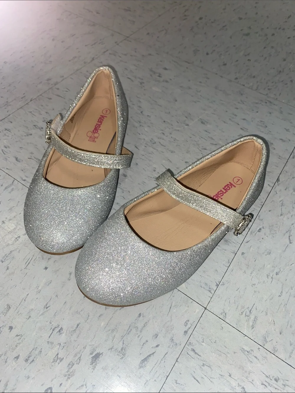 Kensie Girl Silver Glitter Dress Shoes flats rhinestones Kid little girl 1y